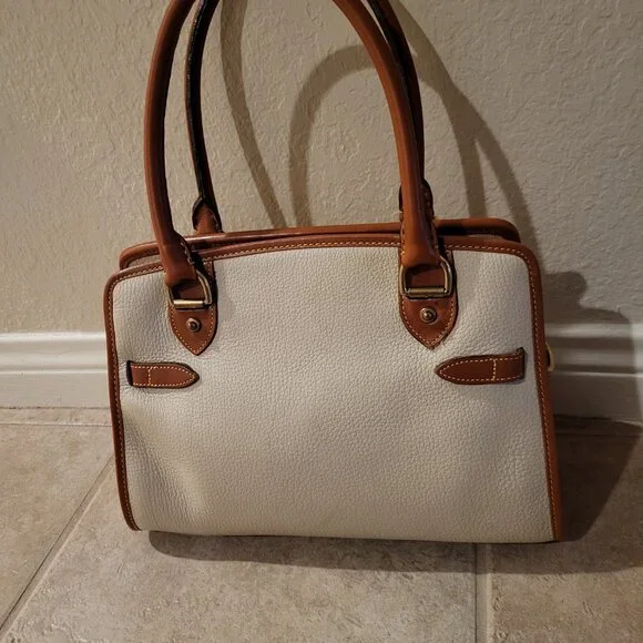 Dooney & Bourke AWL Satchel Ivory and Tan / Brown Gold Trim with Matching Wallet - Picture 3 of 14